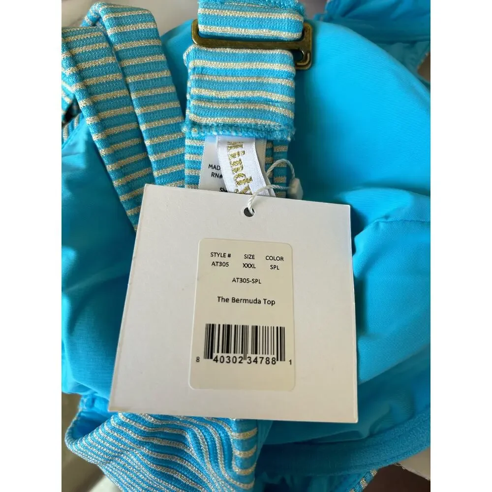 Andie Swim The Bermuda Top in Gold Stripe Blue Splash NWT